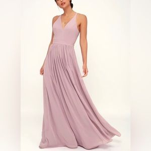 Lulu’s Love Spell Dusty Lavender Lace-Back Maxi Dress Size XS